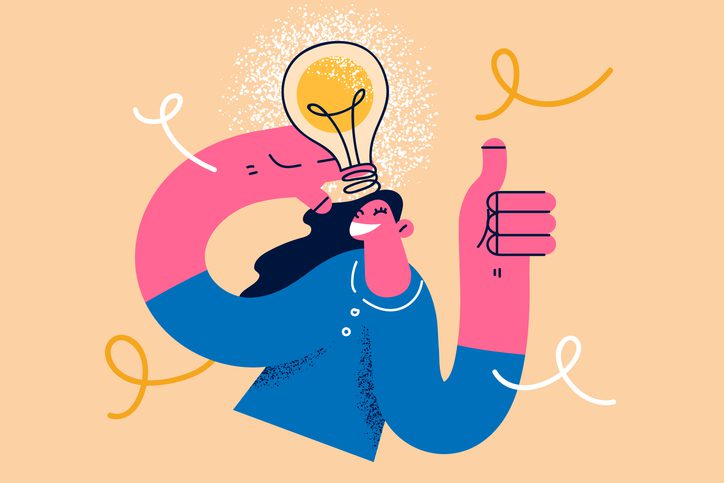 Illustration of a person with a lightbulb on their head.